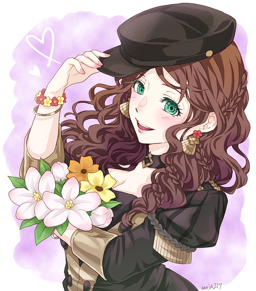 1girl, black_headwear, bracelet, brown_hair, dorothea_arnault, earrings, fire_emblem, fire_emblem:_three_houses