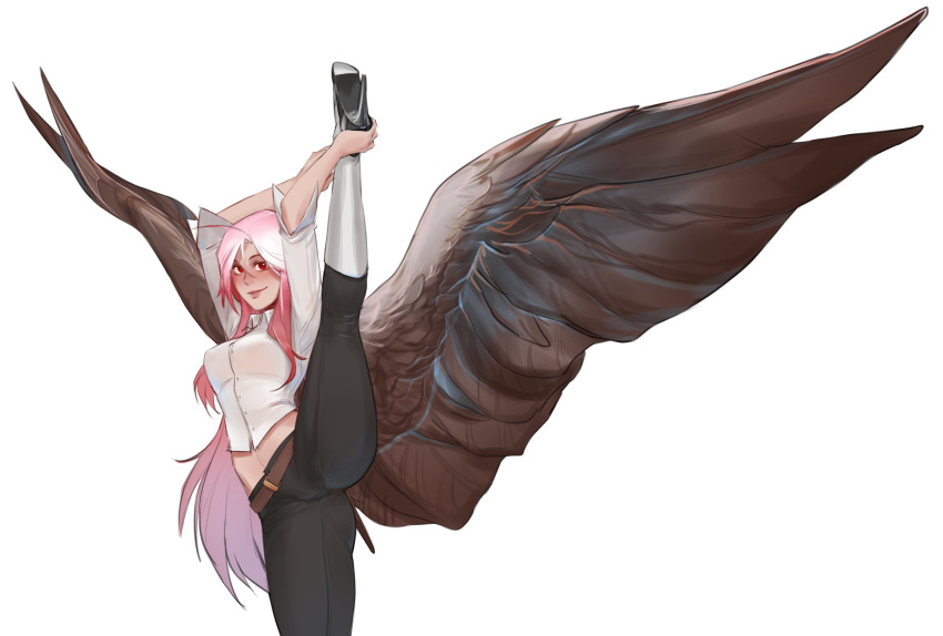 1girl, absurdres, ahoge, angel, angel_wings, belt, breasts, commentary