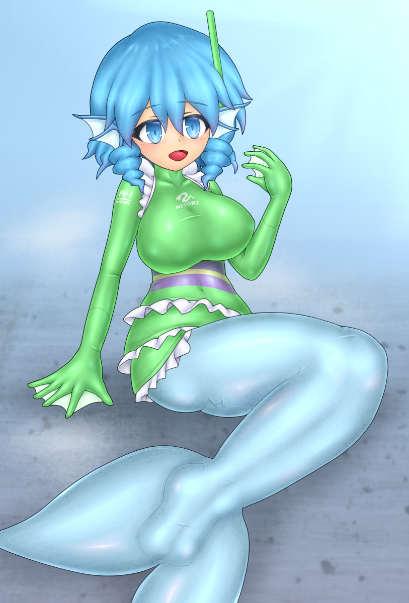 breasts, cosplay, diving_mask_on_head, diving_suit, fins, highres, imaizumi_kagerou, julian_semenov