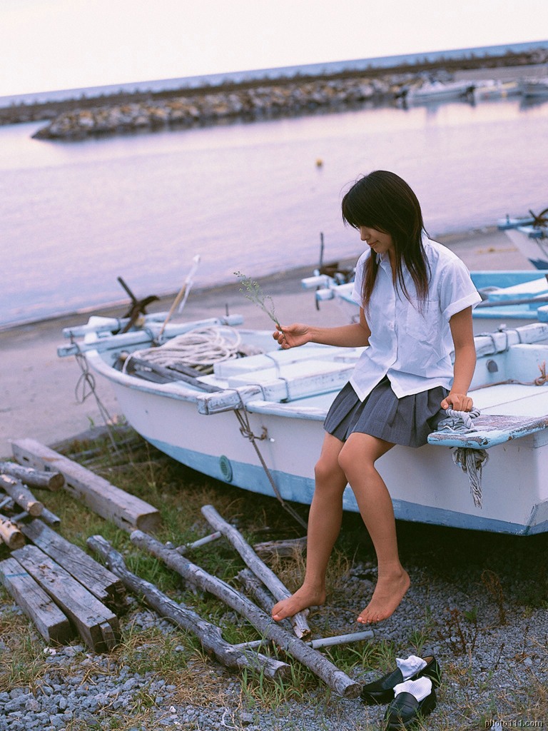 bare_feet, barefoot, boat, cosplay, feet, grass, kawamura_yuki, outside