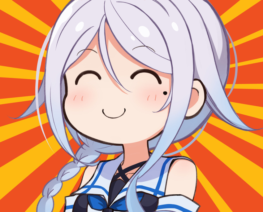 bare_shoulders, blush, braid, c:, chibi, closed_eyes, elbow_gloves, gloves
