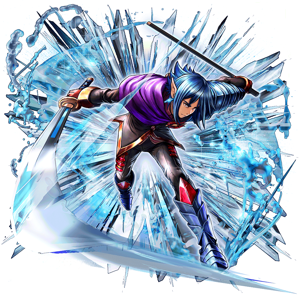 blue_hair, boots, capelet, demon, earrings, gloves, grand_summoners, jewelry