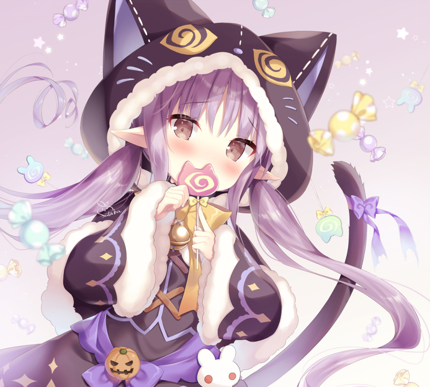 1girl, animal_hood, bangs, bell, black_dress, blush, bow, bowtie