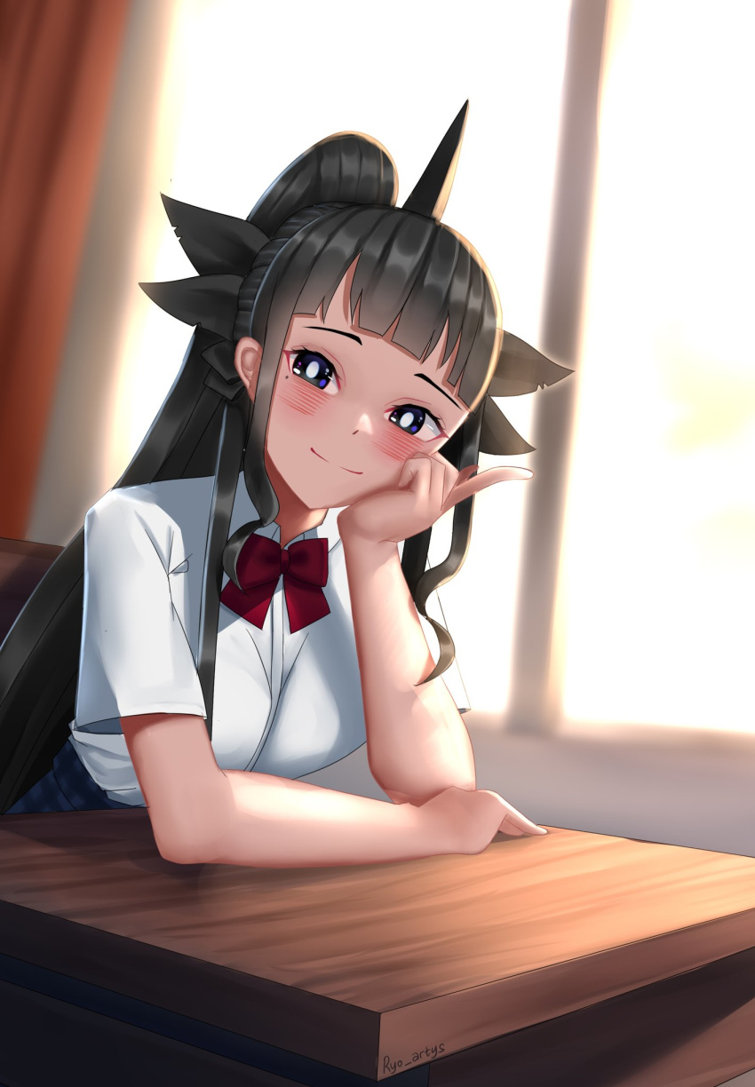 1girl, artemis_of_the_blue, atelier_live, bangs, black_eyes, black_hair, bow, bowtie