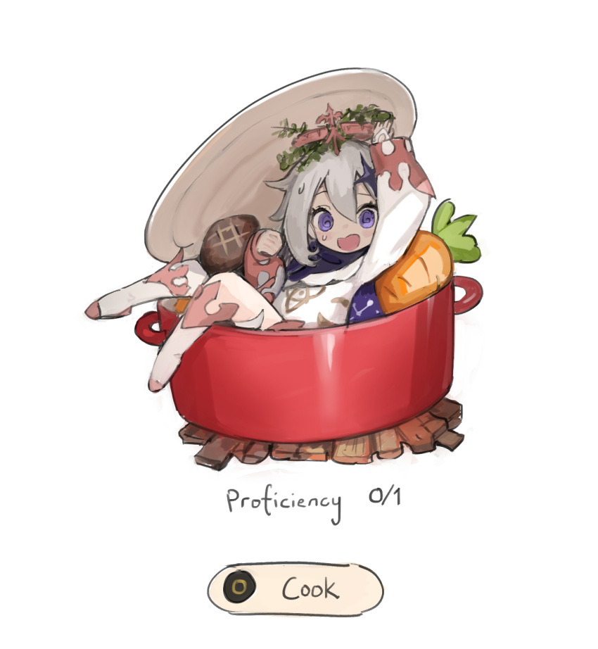 1girl, bangs, blue_eyes, boots, carrot, dress, food, gameplay_mechanics