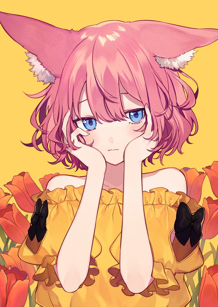 1girl, animal_ear_fluff, animal_ears, arm_cutout, bangs, bare_shoulders, black_bow, blush