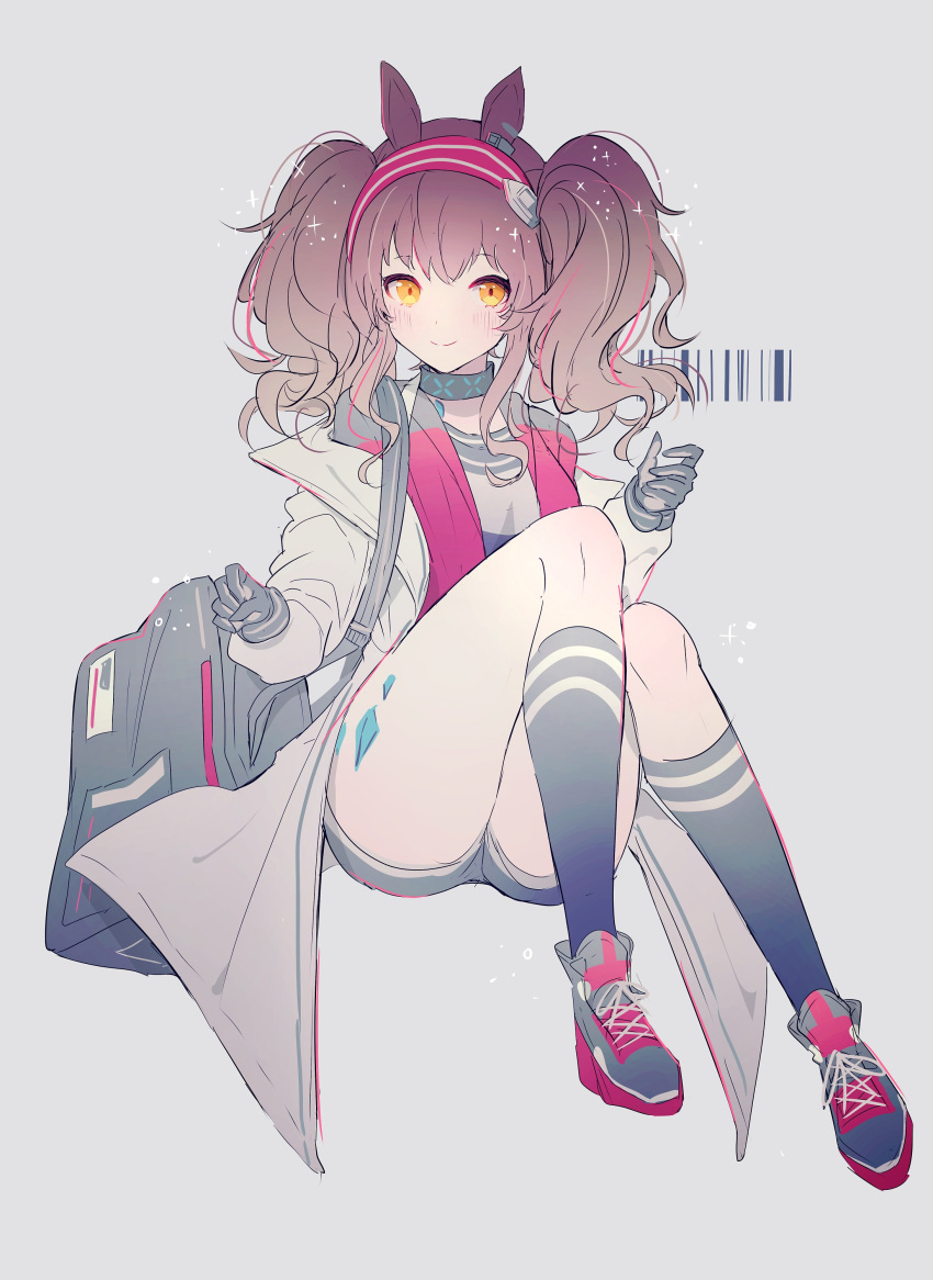 1girl, absurdres, angelina_(arknights), animal_ears, arknights, bag, bangs, brown_hair
