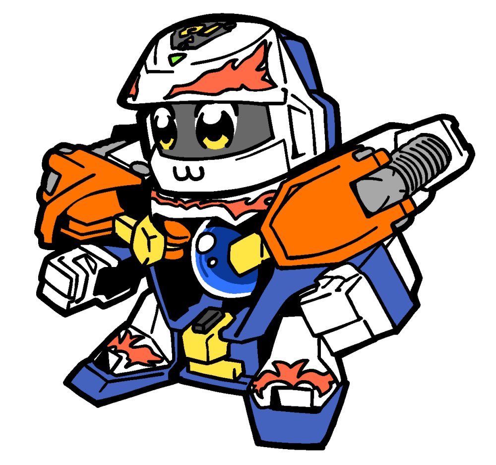 :3, b-daman, bkub, looking_ahead, mecha, mecha_request, no_humans, robot, sketch, solo, toy, white_background, yellow_eyes
