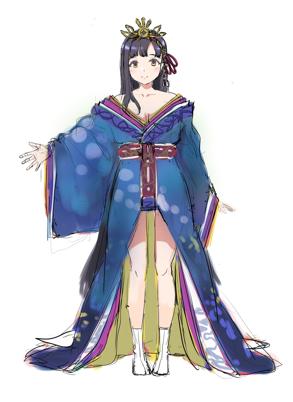1girl, black_hair, breasts, highres, kichiroku, large_breasts, original, simple_background