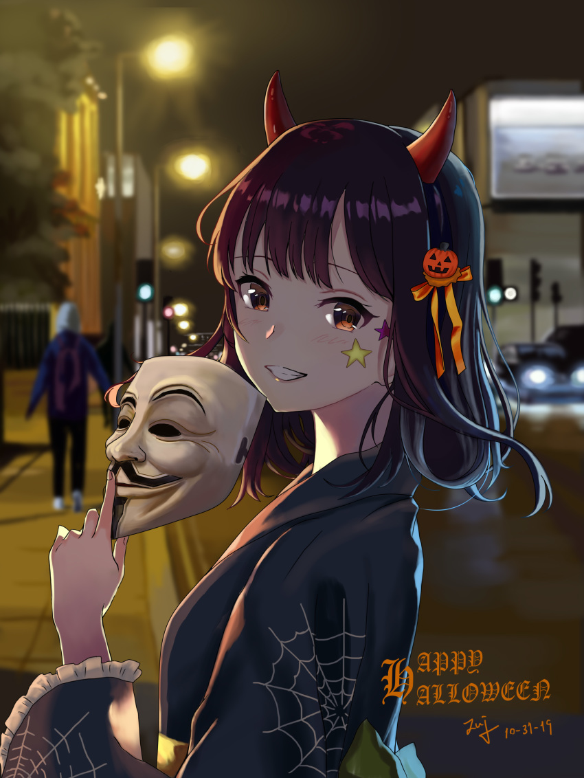 1girl, absurdres, azur_lane, bangs, black_hair, brown_eyes, building, car