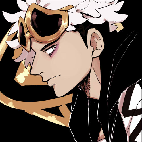 1boy, asymmetrical_eyewear, black_hair, closed_mouth, commentary_request, eyelashes, eyewear_on_head, guzma_(pokemon)