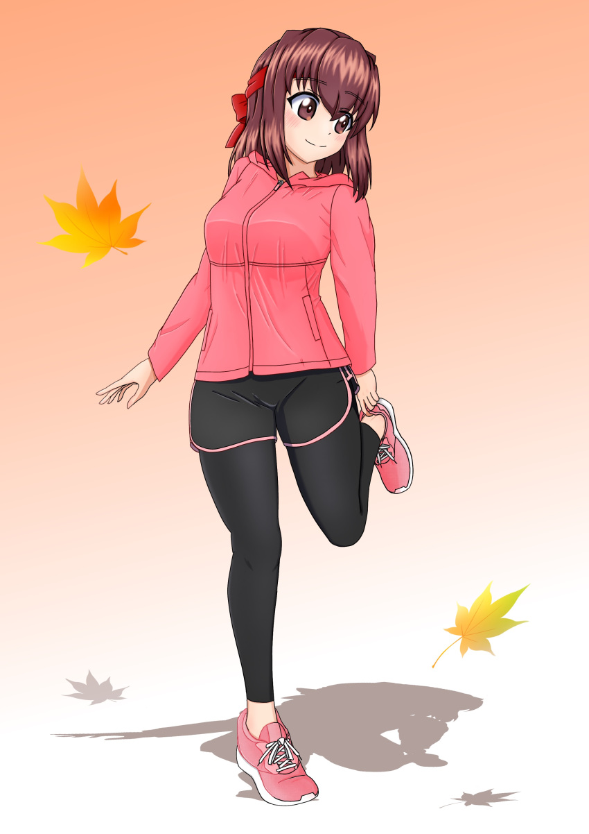 1girl, absurdres, bangs, black_shorts, brown_eyes, brown_hair, casual, closed_mouth