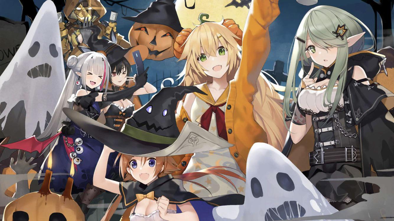 6+girls, alternate_costume, bren_(girls_frontline), cellphone, elf, f1_(girls_frontline), famas_(girls_frontline), flip_phone