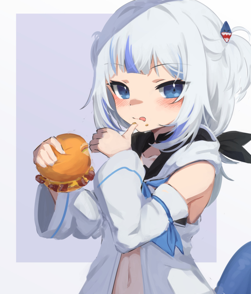 1girl, absurdres, blue_eyes, coat, cosplay, detached_sleeves, eating, food
