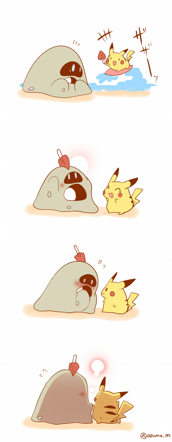 artist_name, azuma_minatsu, blush, closed_eyes, commentary_request, flying_sweatdrops, gen_1_pokemon, gen_7_pokemon