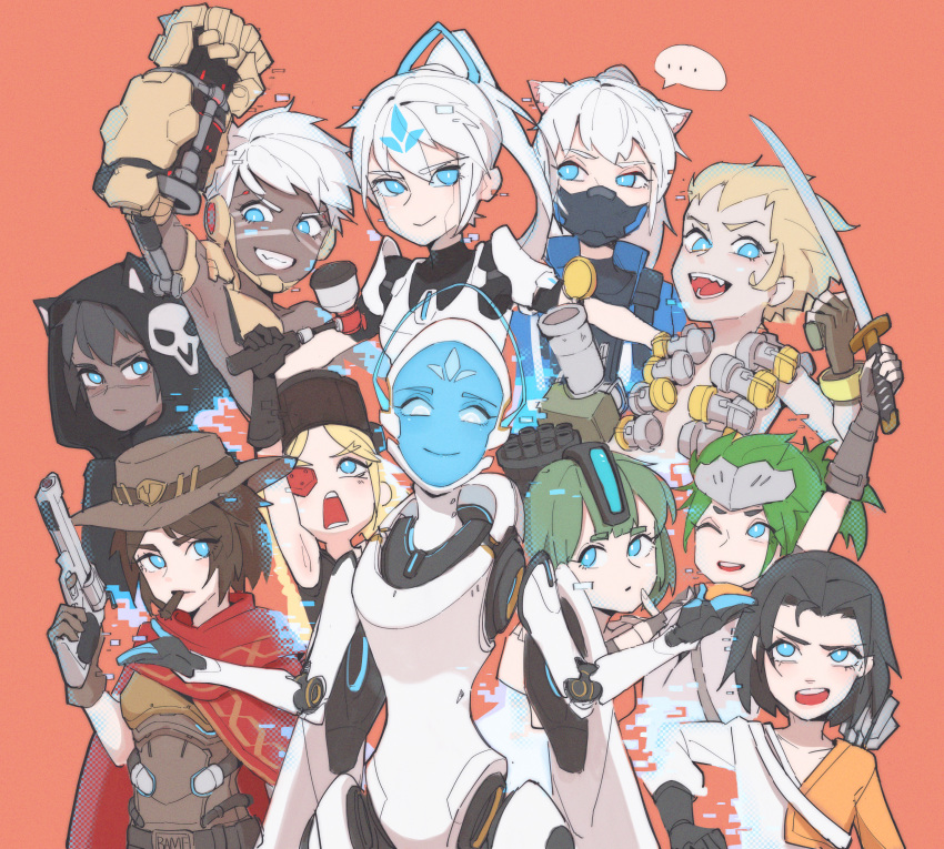 ..., 6+girls, absurdres, animal_ear_fluff, animal_ears, arm_up, armpits, arrow_(projectile)