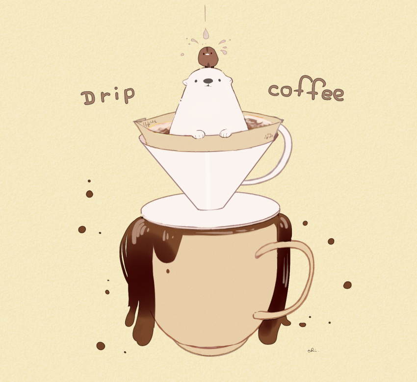 animal_on_head, bear, bird, bird_on_head, brown_theme, chai, coffee, cup