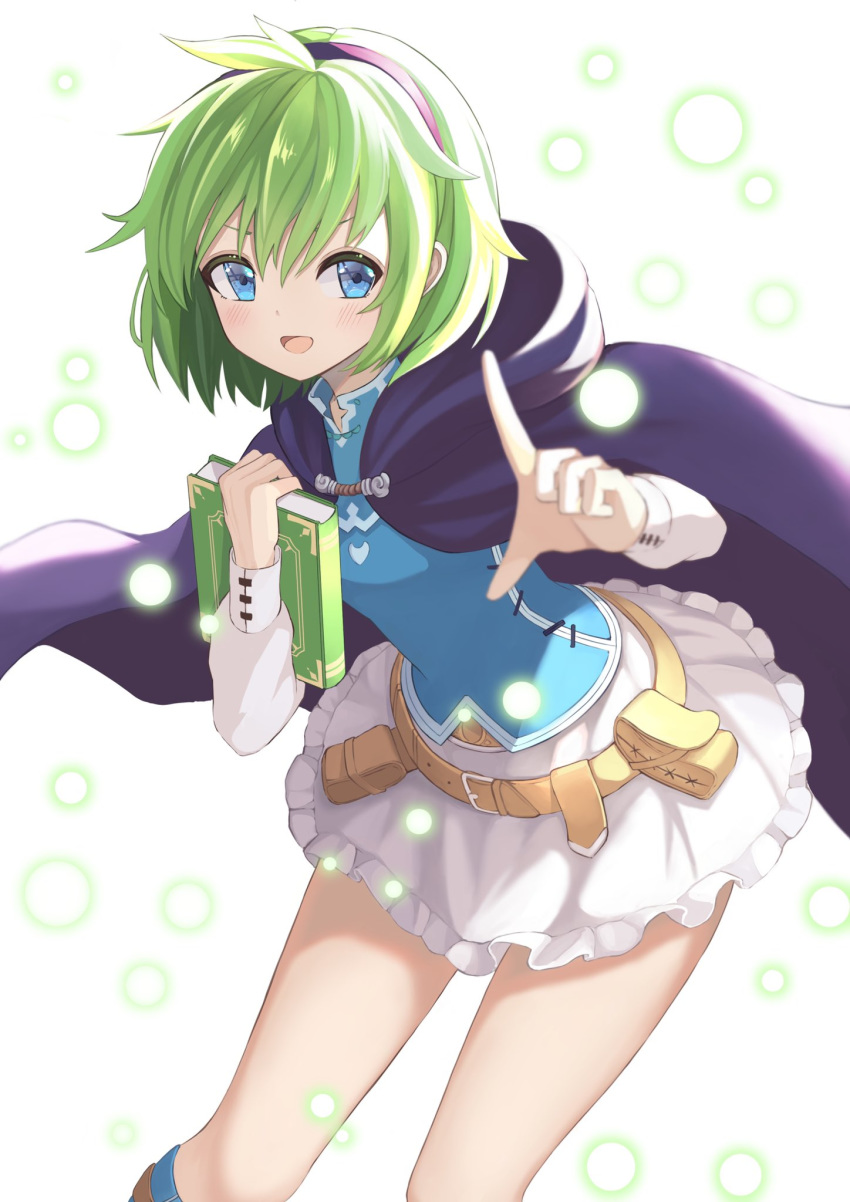 1girl, belt, blue_eyes, book, fire_emblem, fire_emblem:_the_blazing_blade, green_hair, hairband