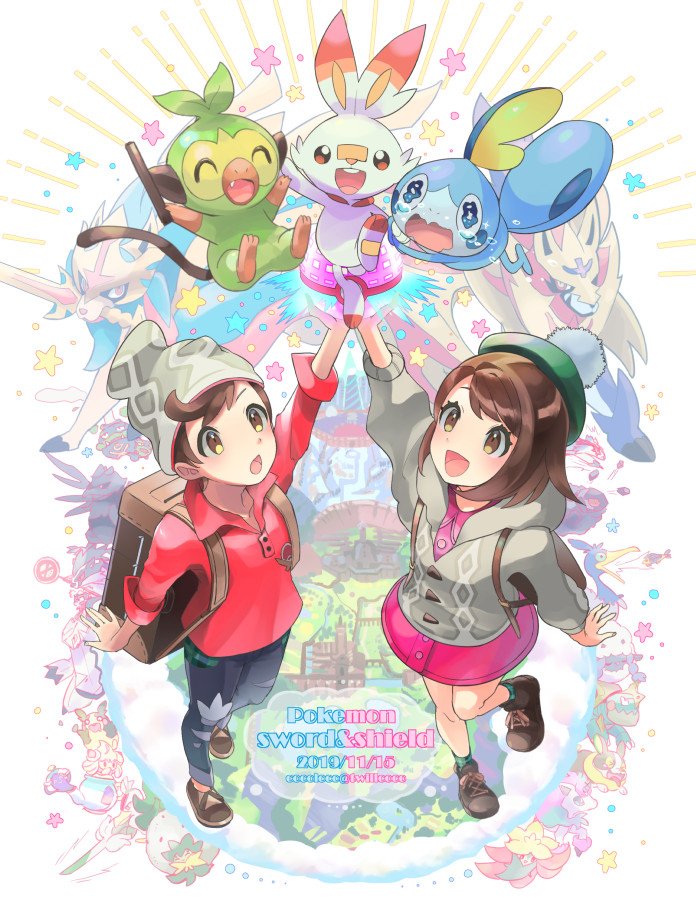 1boy, 1girl, arm_up, backpack, bag, bangs, beanie, blush