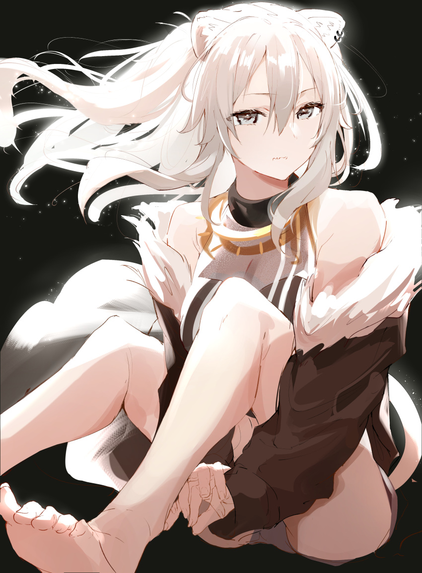 1girl, absurdres, ahoge, animal_ears, bare_shoulders, barefoot, blush, breasts
