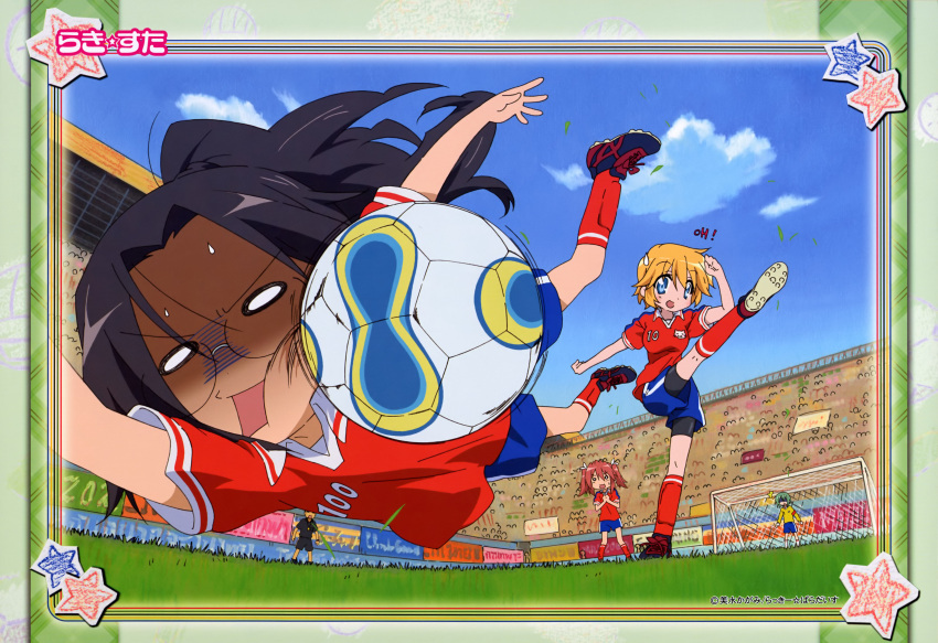 ball, highres, iwasaki_minami, kobayakawa_yutaka, lucky_star, patricia_martin, playing_sports, soccer