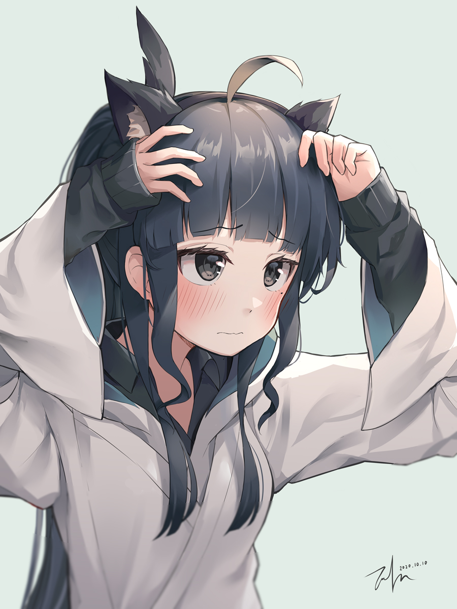 1girl, ahoge, animal_ears, artemis_of_the_blue, atelier_live, bangs, black_eyes, black_hair