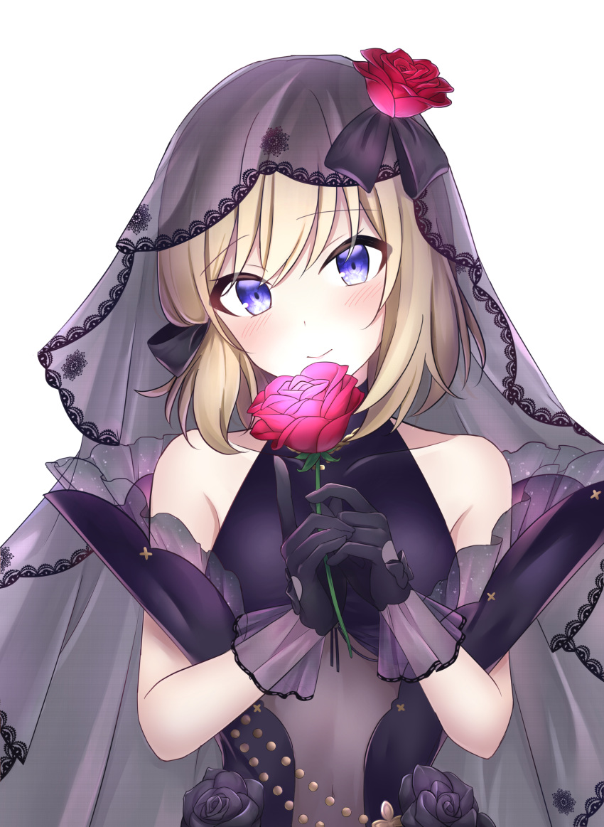 1girl, absurdres, azur_lane, bangs, bare_shoulders, black_dress, black_gloves, blue_eyes