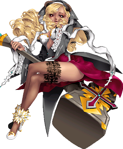 1girl, blonde_hair, breasts, cross, crossed_legs, dark_skin, demon_girl, dress
