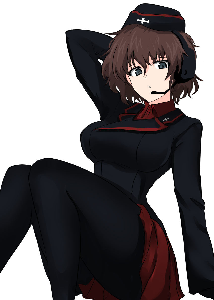 1girl, absurdres, aikir_(jml5160), akaboshi_koume, arm_behind_head, arm_support, black_jacket, breasts