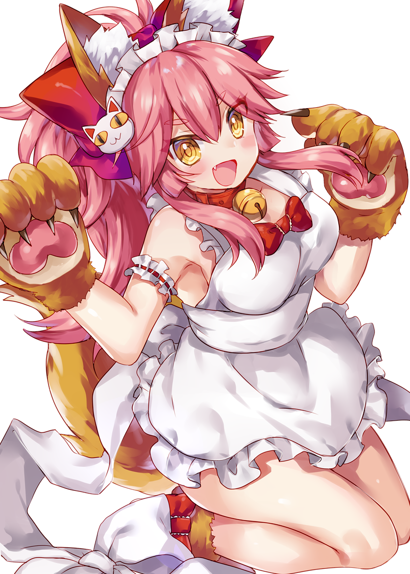 1girl, animal_ear_fluff, animal_ears, apron, arm_garter, bell, bell_collar, bow