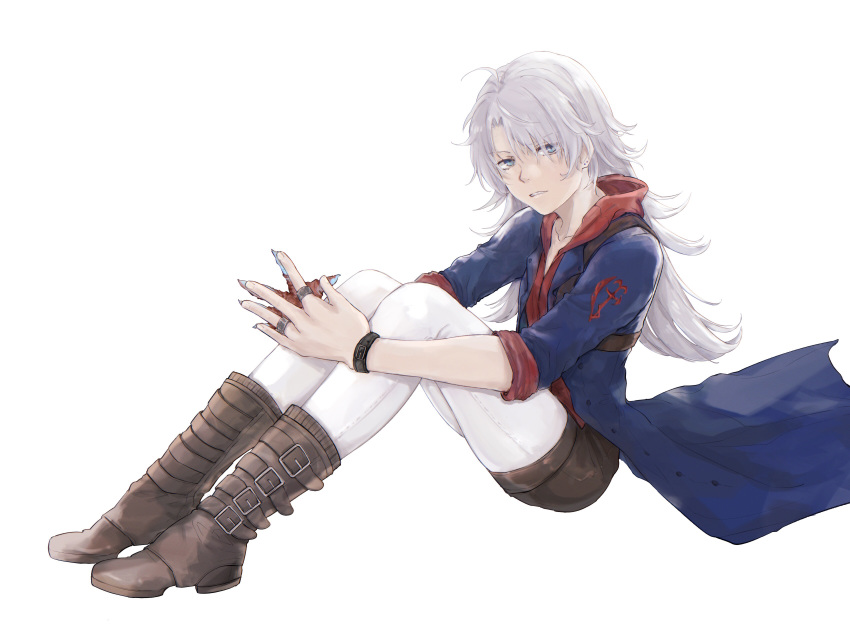 1girl, absurdres, ahoge, blue-eyes_white_dragon, blue_coat, boots, brown_footwear, coat