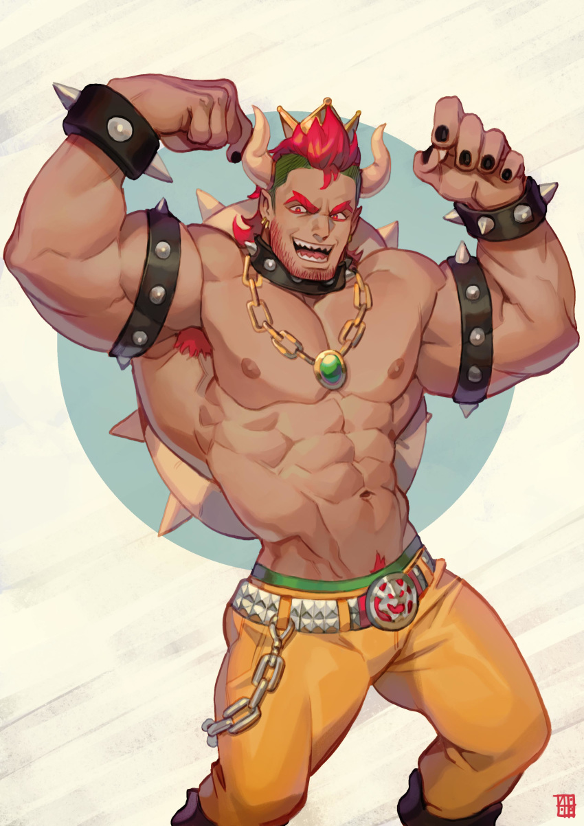1boy, abs, absurdres, alejandro_tio, armband, armpit_hair, armpits, bara