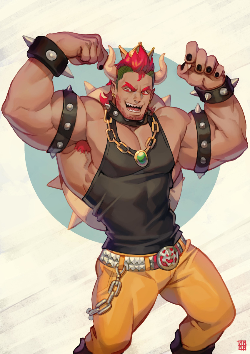1boy, absurdres, alejandro_tio, armband, armpit_hair, armpits, bara, belt