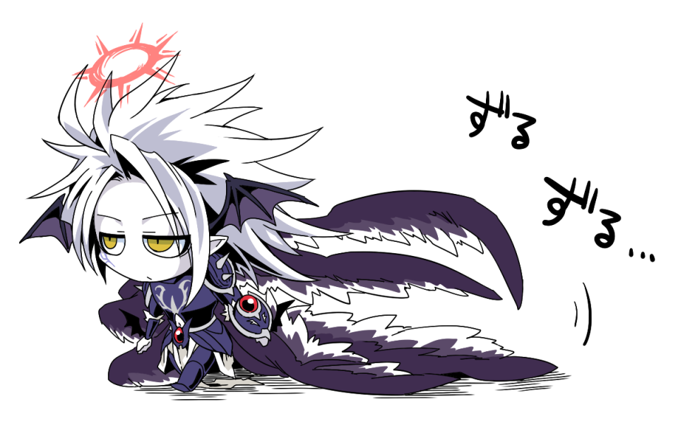 0nodera, 1boy, armor, black_wings, chibi, darklord_morningstar, duel_monster, fallen_angel