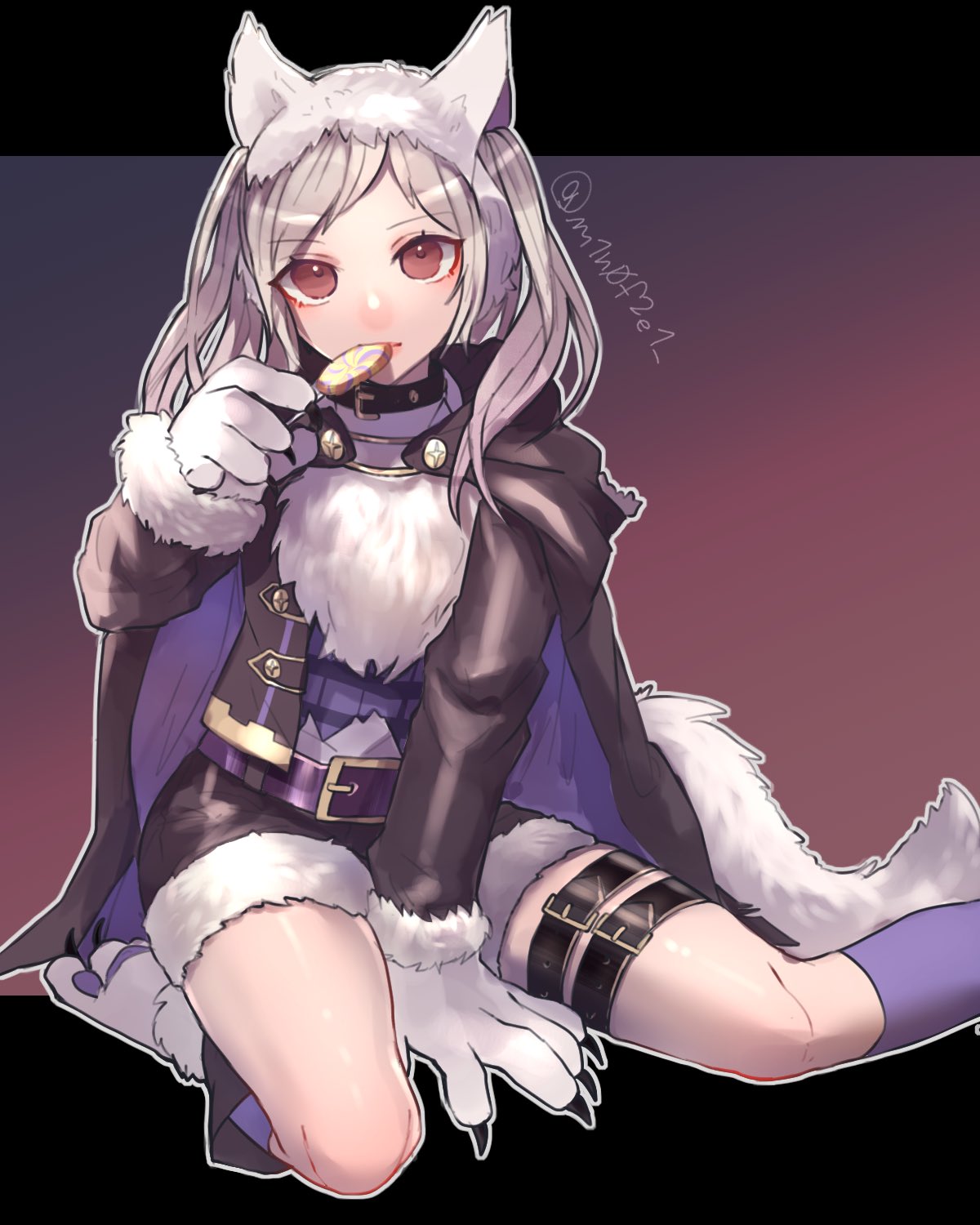 1girl, animal_ears, belt, candy, closed_mouth, fake_animal_ears, fire_emblem, fire_emblem_awakening