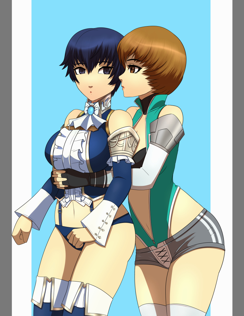 absurdres, blue_eyes, blue_hair, brown_eyes, brown_hair, commission, commissioner_upload, high-cut_armor