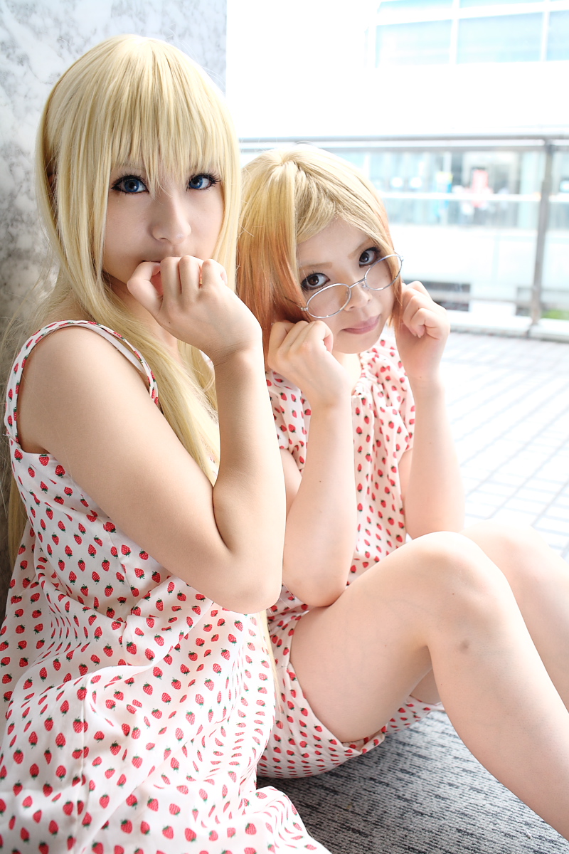amamiya_laiko, ana_coppola, blonde_hair, cosplay, dress, glasses, ichigo_mashimaro, mamiya_tamaki