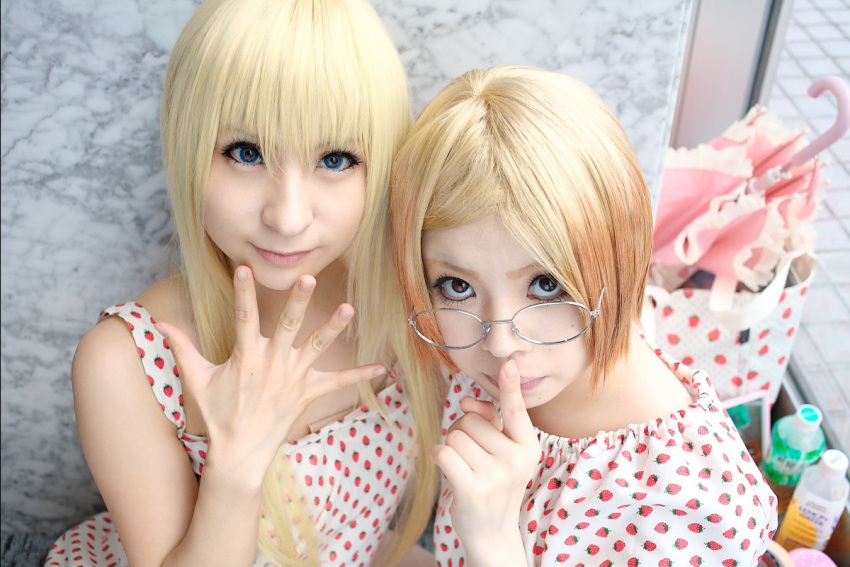 amamiya_laiko, ana_coppola, blonde_hair, cosplay, dress, glasses, ichigo_mashimaro, mamiya_tamaki