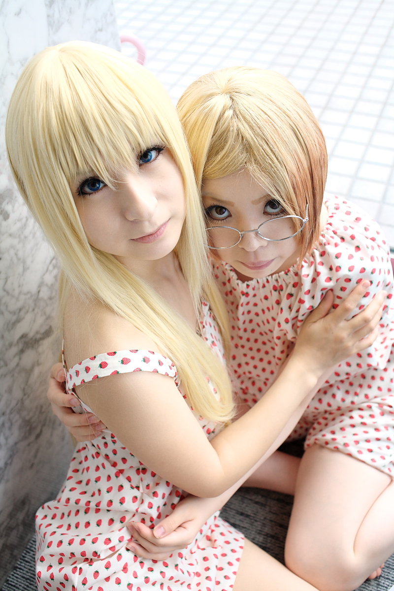 amamiya_laiko, ana_coppola, blonde_hair, cosplay, dress, glasses, ichigo_mashimaro, mamiya_tamaki