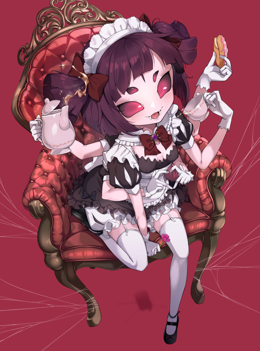 1girl, absurdres, alternate_costume, apron, bangs, black_bow, black_dress, black_footwear