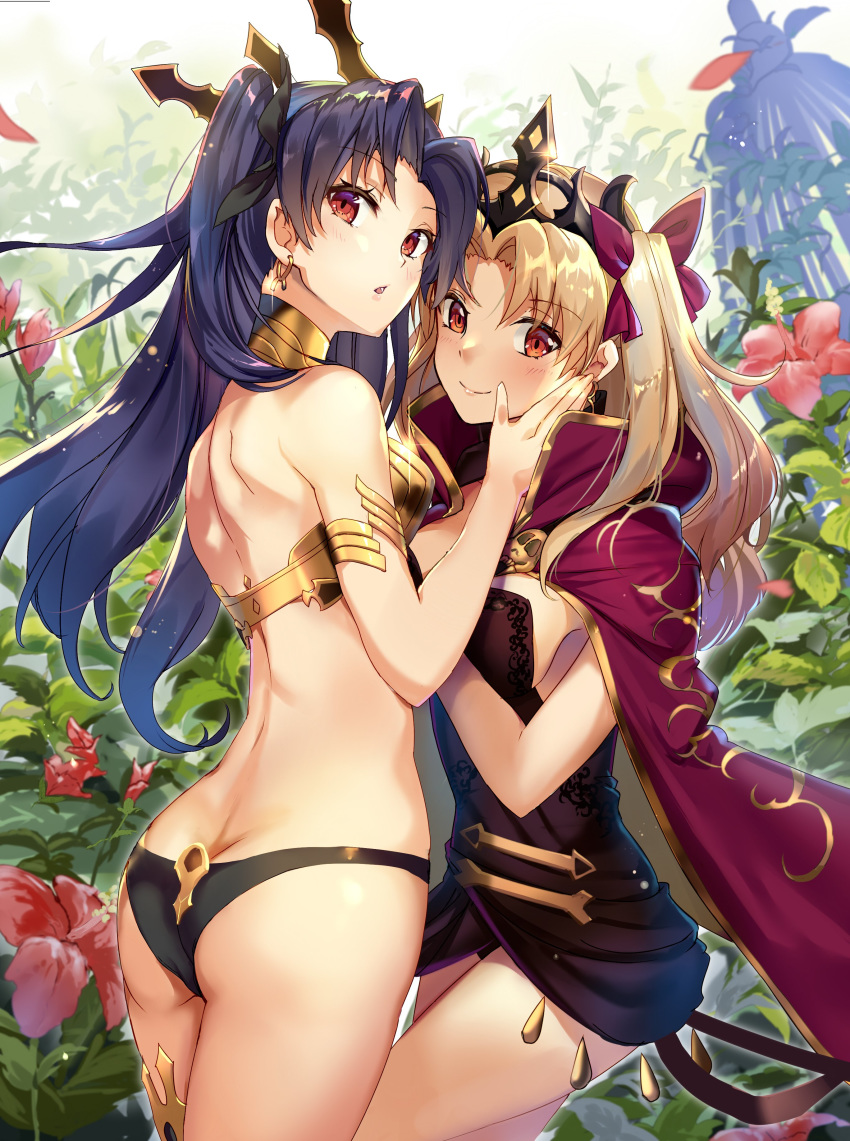 2girls, absurdres, armlet, ass, back, bangs, bare_shoulders, bikini