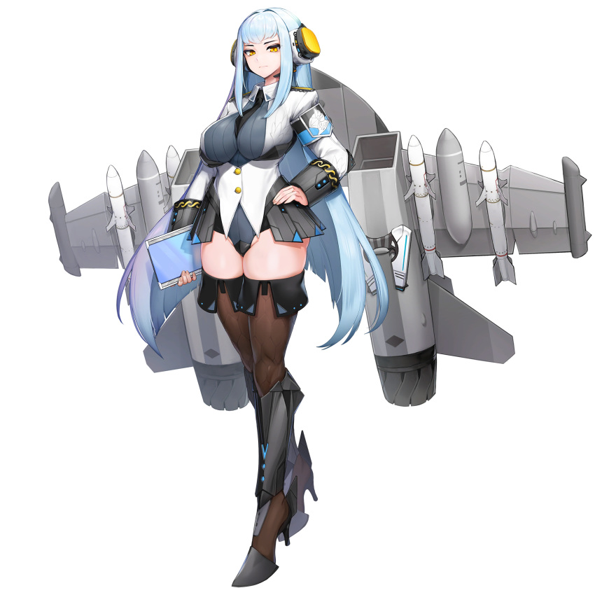 1girl, bangs, boots, breasts, bumcha, eb-48g_hraesvelgr, full_body, headset