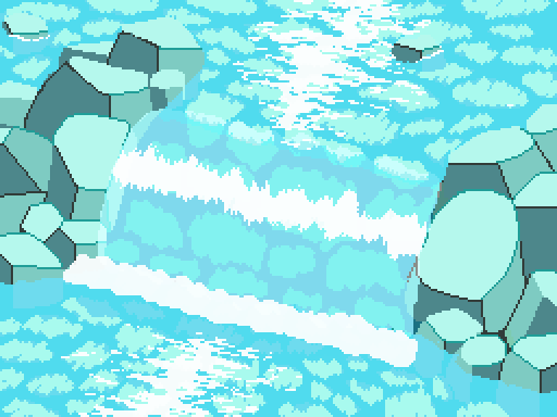 animated, animated_gif, aqua_theme, caustics, kawawagi, leaf, no_humans, original, pixel_art, river, rock, scenery, sunlight
