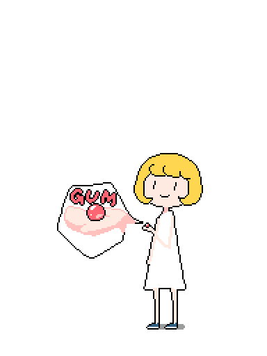 1girl, animated, animated_gif, bird, blonde_hair, bubble_blowing, chewing_gum, dress