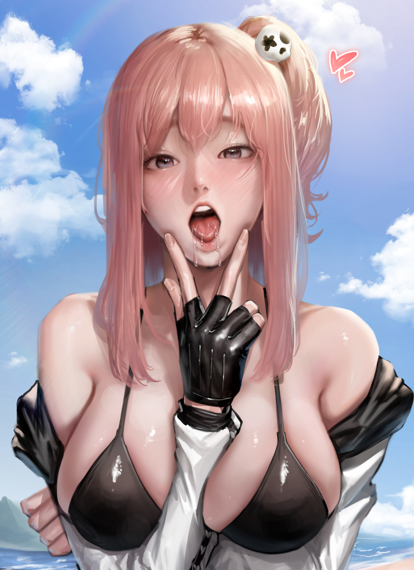 1girl, absurdres, bikini, breasts, dead_or_alive, gloves, hair_ornament, heart