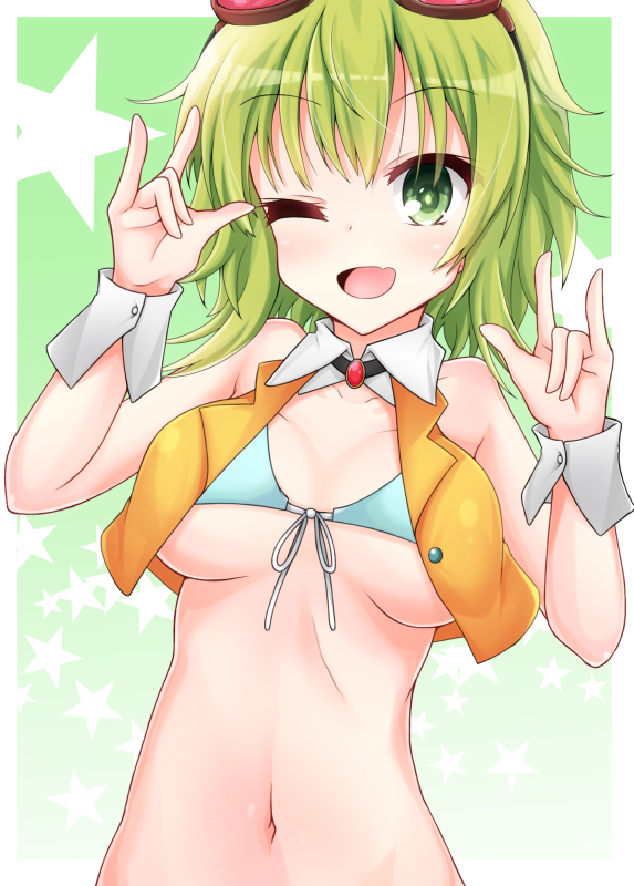 1girl, ;d, aatsu, bare_shoulders, blush, bra, breasts, collared_jacket