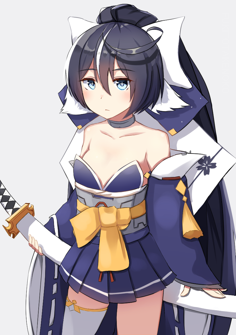 +_+, 1girl, ahoge, azur_lane, bangs, bare_shoulders, black_hair, blue_eyes
