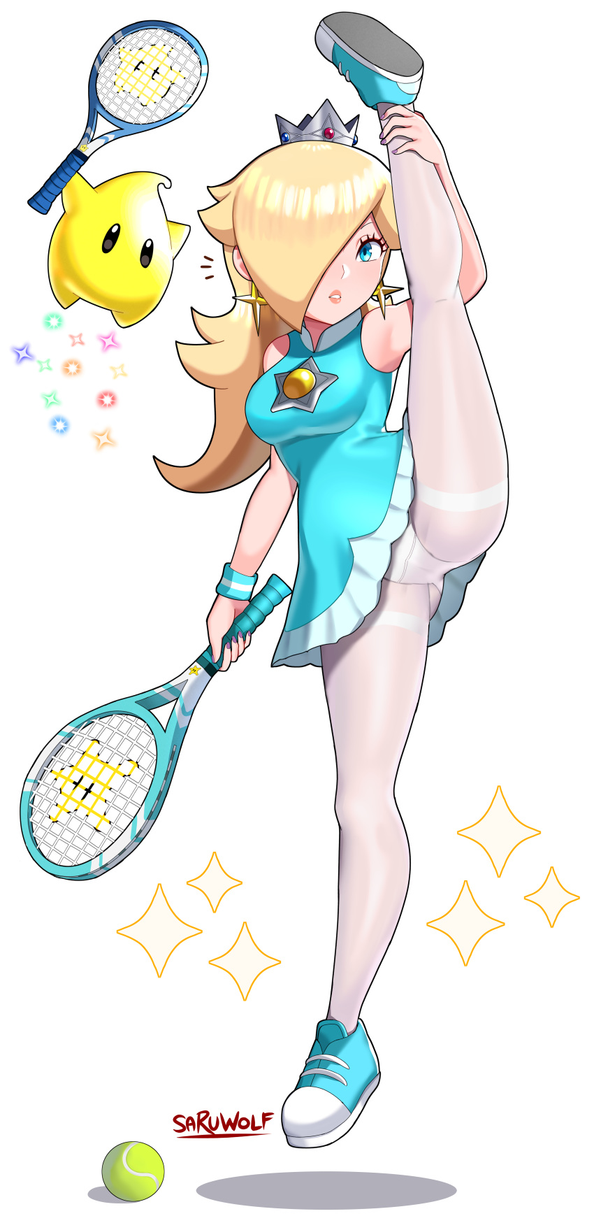 1girl, absurdres, aqua_dress, aqua_footwear, ball, blonde_hair, blue_eyes, breasts
