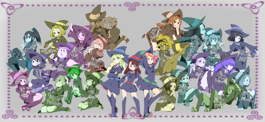 6+girls, absurdres, adjusting_eyewear, amanda_o'neill, aqua_bow, aqua_ribbon, arms_behind_head, asymmetrical_bangs