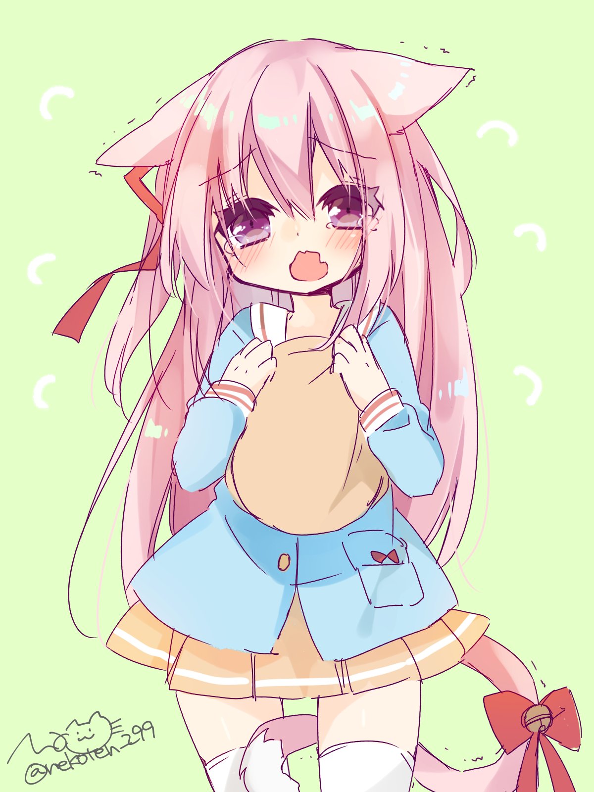 1girl, animal_ears, artist_name, azur_lane, bell, blue_shirt, blush, cat_ears